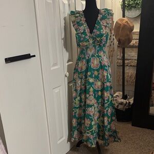 Caroline Constas Green Floral Tiered Maxi Dress